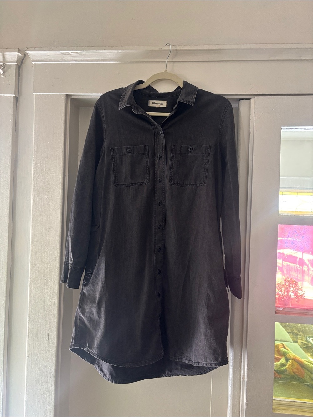 Madewell Charcoal Button-Front Long Sleeve Shirt Dress